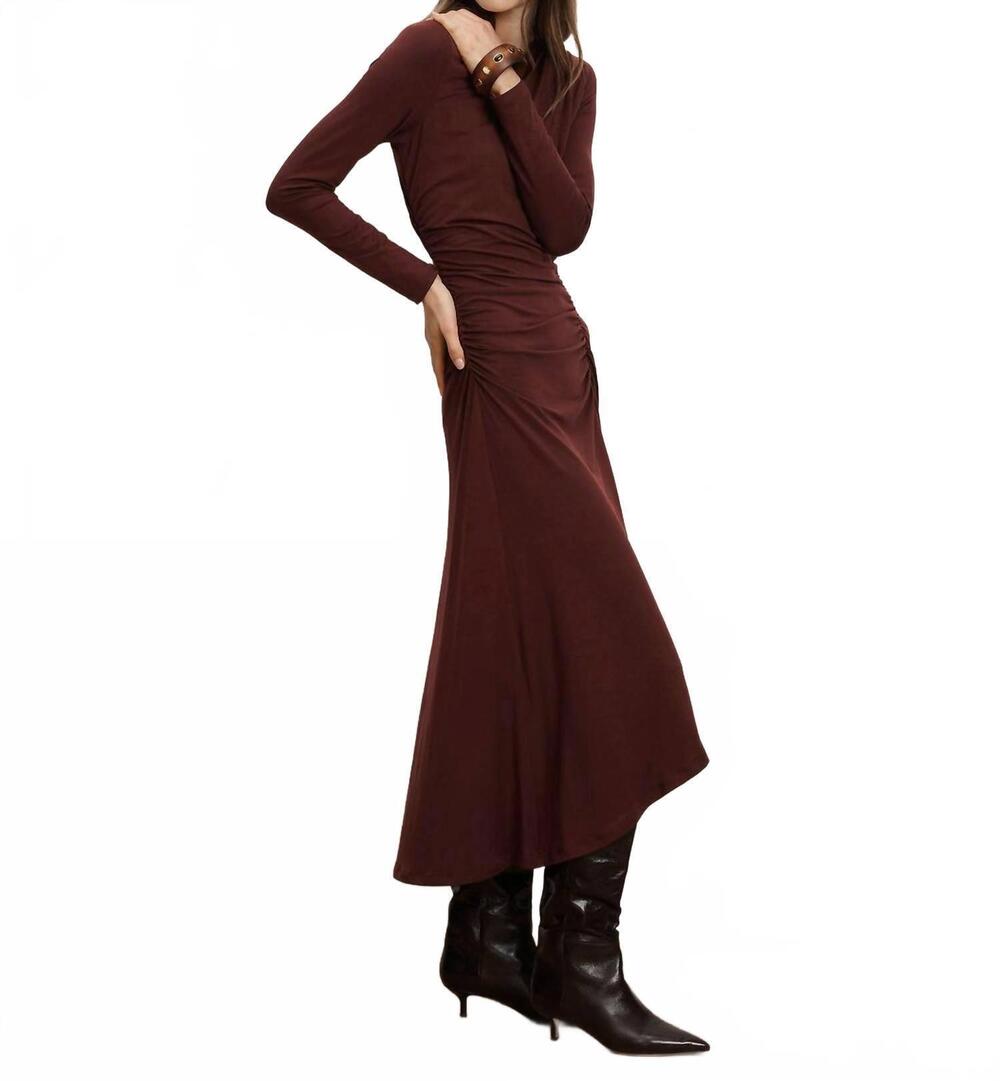 NEW VERONICA BEARD theodora ruched midi dress in raisin - Picture 4 of 5
